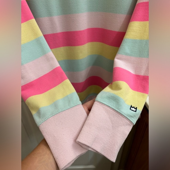 Cabana Crown and Ivy Neon Pastel Striped Crewneck Pullover Oversized Sweater M - Picture 2 of 6